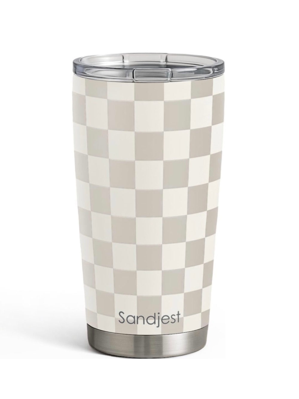 Cream Checkered Insulated Travel Tumbler 20oz